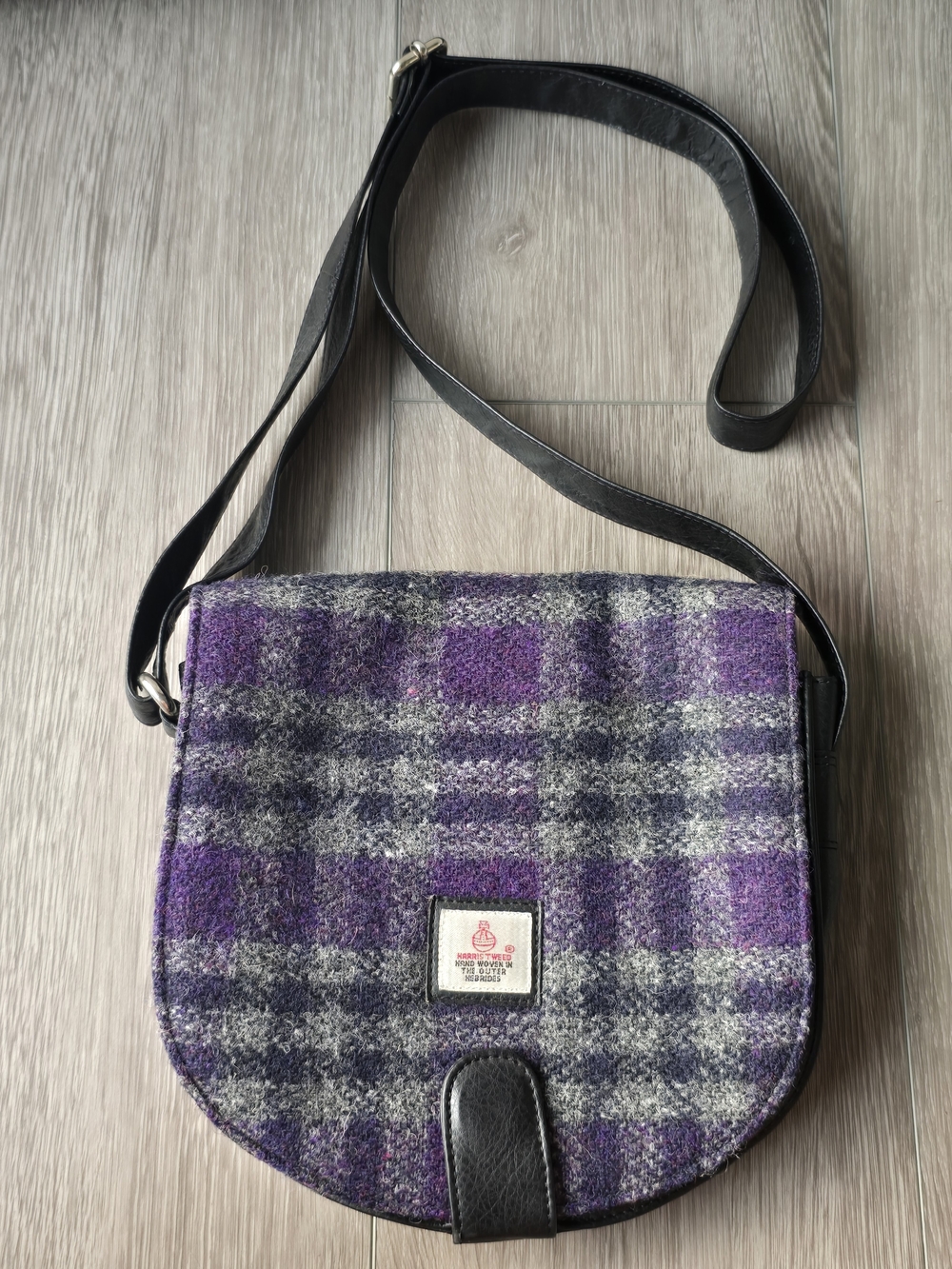 Maccessori Harris Tweed Purple Plaid Saddle Bag Crossbody Wool Scotland Hebrides